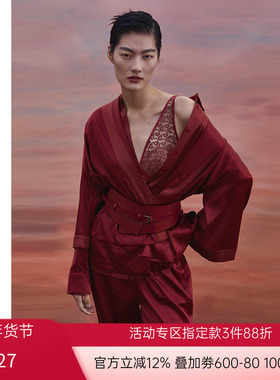 爱慕·CHUANG睡衣女雅部含真丝印花中袖开襟上衣CA810311