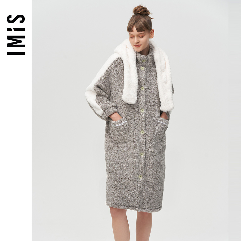 爱美丽IMIS商场睡衣女秋冬舒棉绒兔耳连帽长袖家居睡裙IM44BKC1