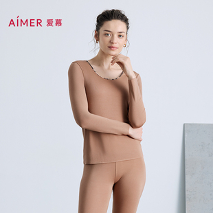 上衣AM72B801 爱慕25秋舒适百搭系列打底女撞色舒适圆领长袖