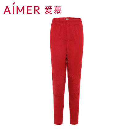 aimer爱慕专柜正品女士羊毛中厚中腰打底红色保暖长裤AM733341