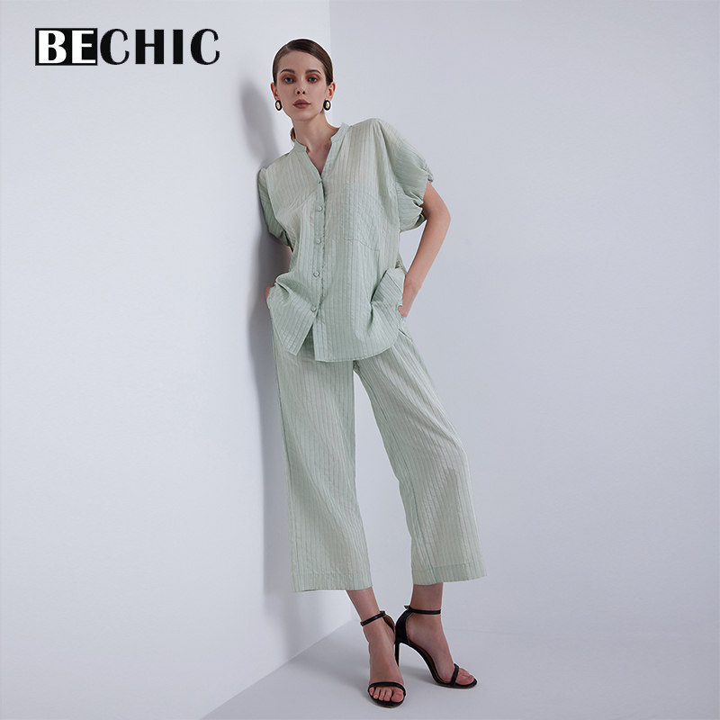 BeChic 慵懒时光真丝短袖分身套装家居服女BC46CF1