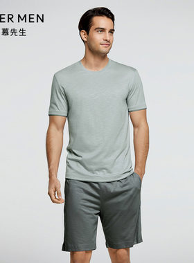 爱慕先生夏季薄款男士家居服22SS舒爽竹节短袖短裤NS43F961