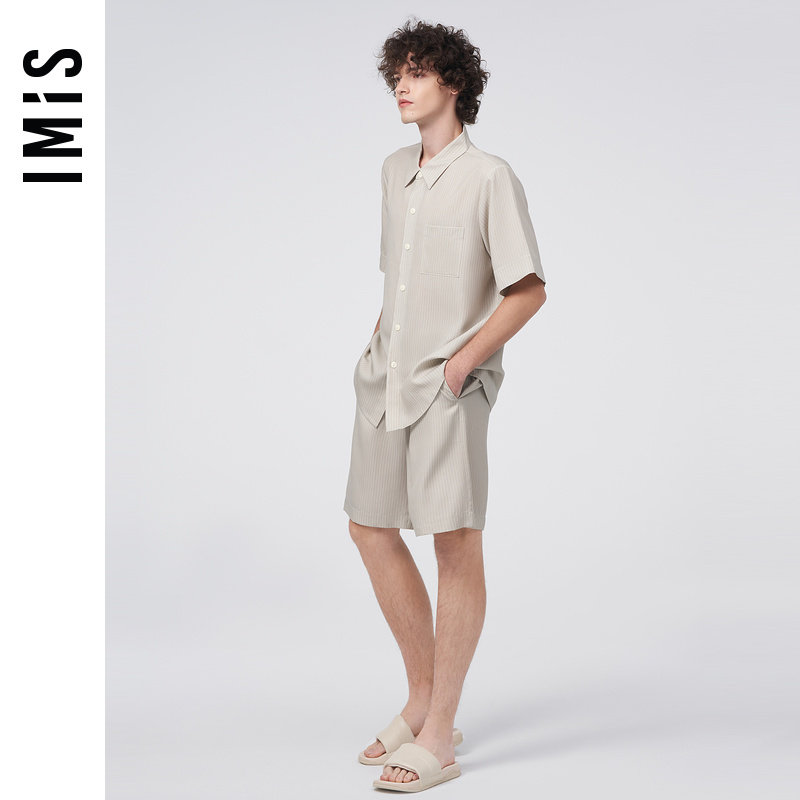 爱美丽IMIS商场新品23春夏男式天丝开衫短袖短裤家居套装IM46BLA2