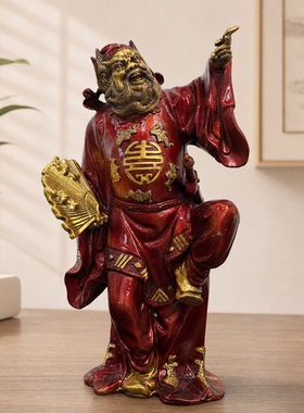 手拿扇子钟馗纯黄铜家用摆件