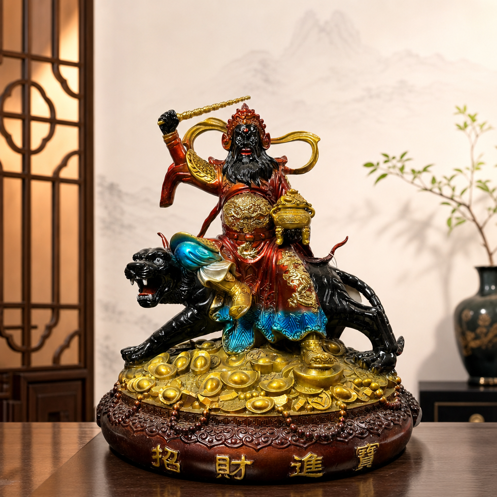 黄铜武财神赵公明神像骑虎元帅彩绘财神爷家用佛像招财供奉摆件