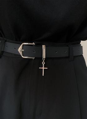 皮带女高街设计感十字架装饰牛仔裤带百搭潮流个性学生男黑色皮带