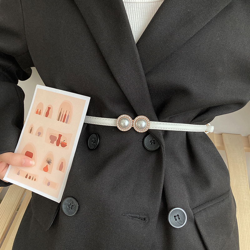 气质型配西装珍珠ins风松紧腰带