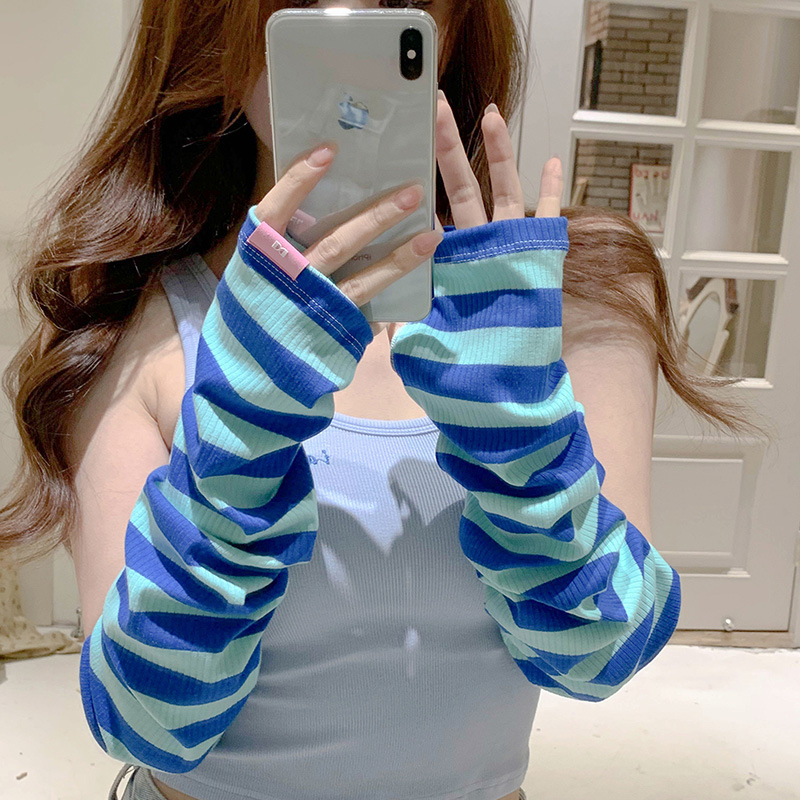 双D漏洞标条纹冰袖双D漏洞标条