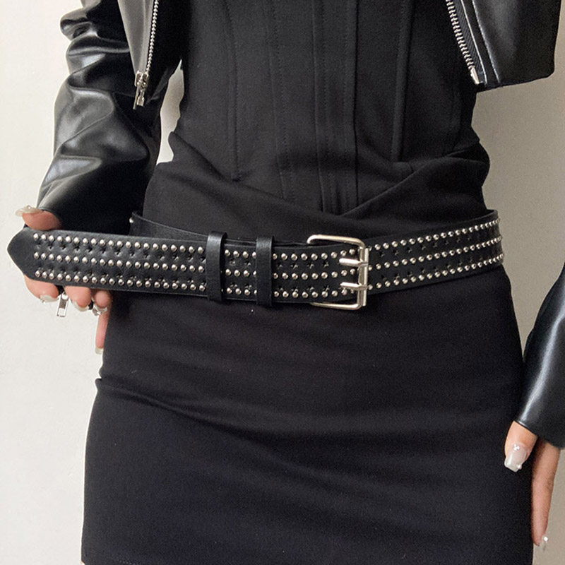 复古朋克星星镂空腰带牛仔裤小众高级感个性百搭铆钉双排孔皮带男