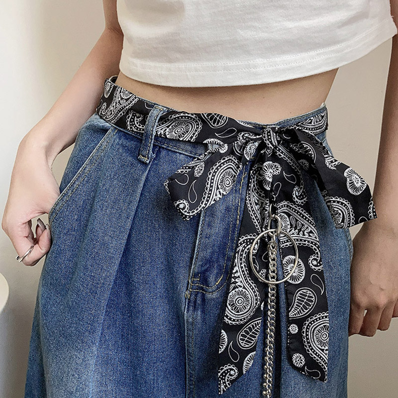 高级腰果花加链条细腰带女复古个性牛仔裤装饰ins风简约打结裤带