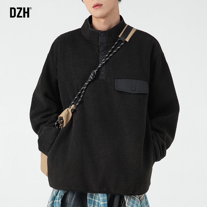男士黑色立领摇粒绒卫衣男冬季宽松加厚上衣冬装休闲外套2026新款