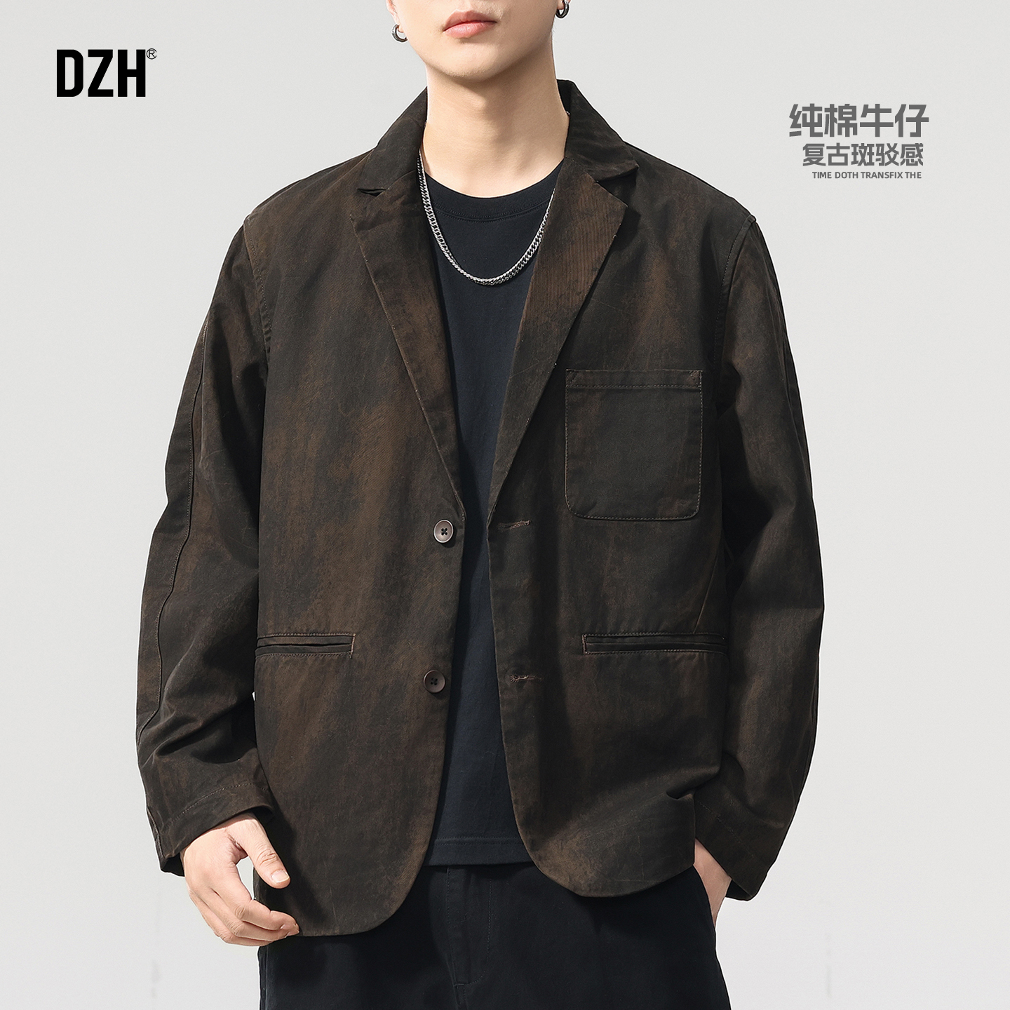 休闲做旧感牛仔西服外套百搭