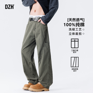 男士美式军绿色纯棉工装裤男直筒2026新款春季潮牌宽松多口袋裤子