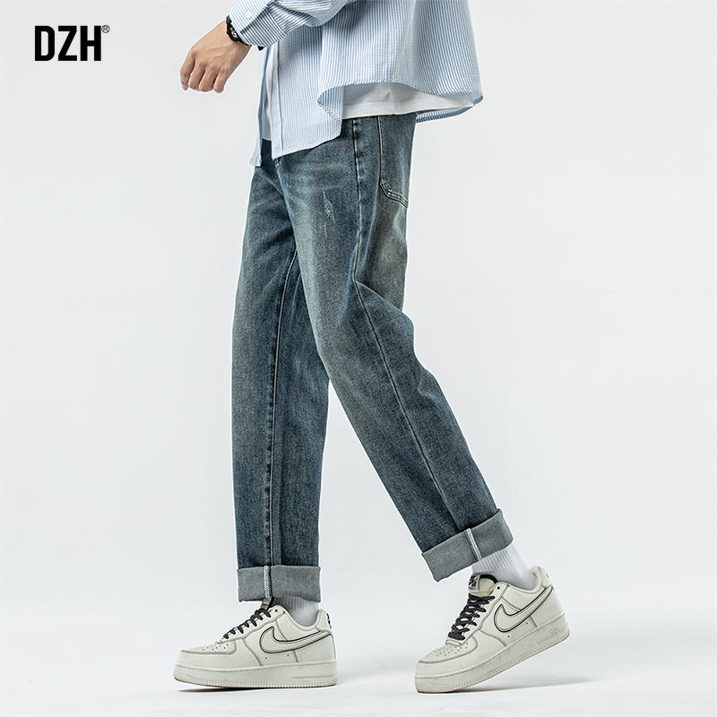 青少年蓝色直筒牛仔裤男春秋2025新款高街裤子男款潮流百搭休闲裤