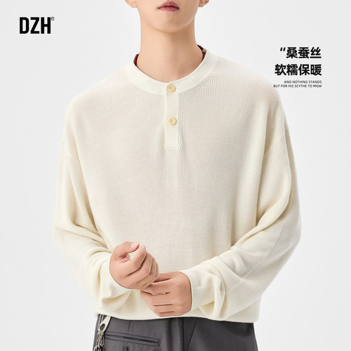 宽松软糯老钱风亨利领毛衣