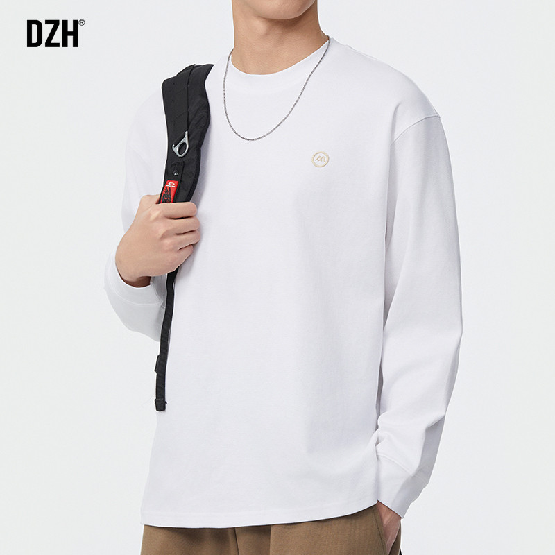 男士白色圆领长袖t恤男冬季加绒加厚内搭打底衫宽松上衣2025新款