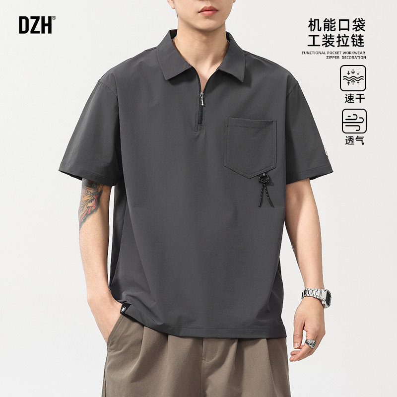 男士速干polo衫男短袖夏季上衣2026新款半拉链翻领T恤透气半袖潮