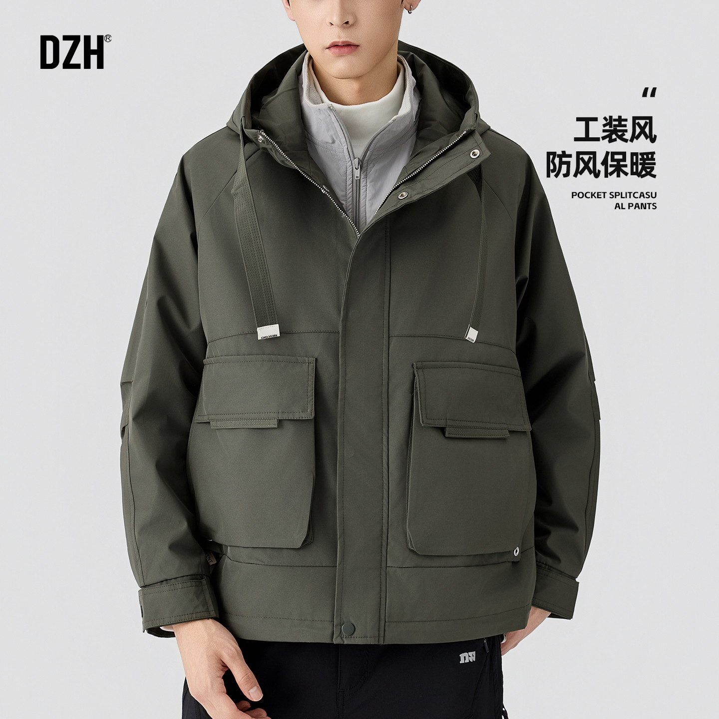 男士工装棉服男冬季加棉加厚军绿色外套2026新款美式保暖棉衣棉袄