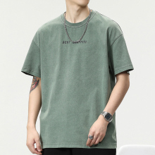 男士绿色短袖t恤男夏季纯棉男生透气上衣2025年新款重磅体恤男款