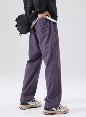 男士防水裤冲锋裤紫色裤子男夏季薄款休闲裤2026新款直筒裤登山裤