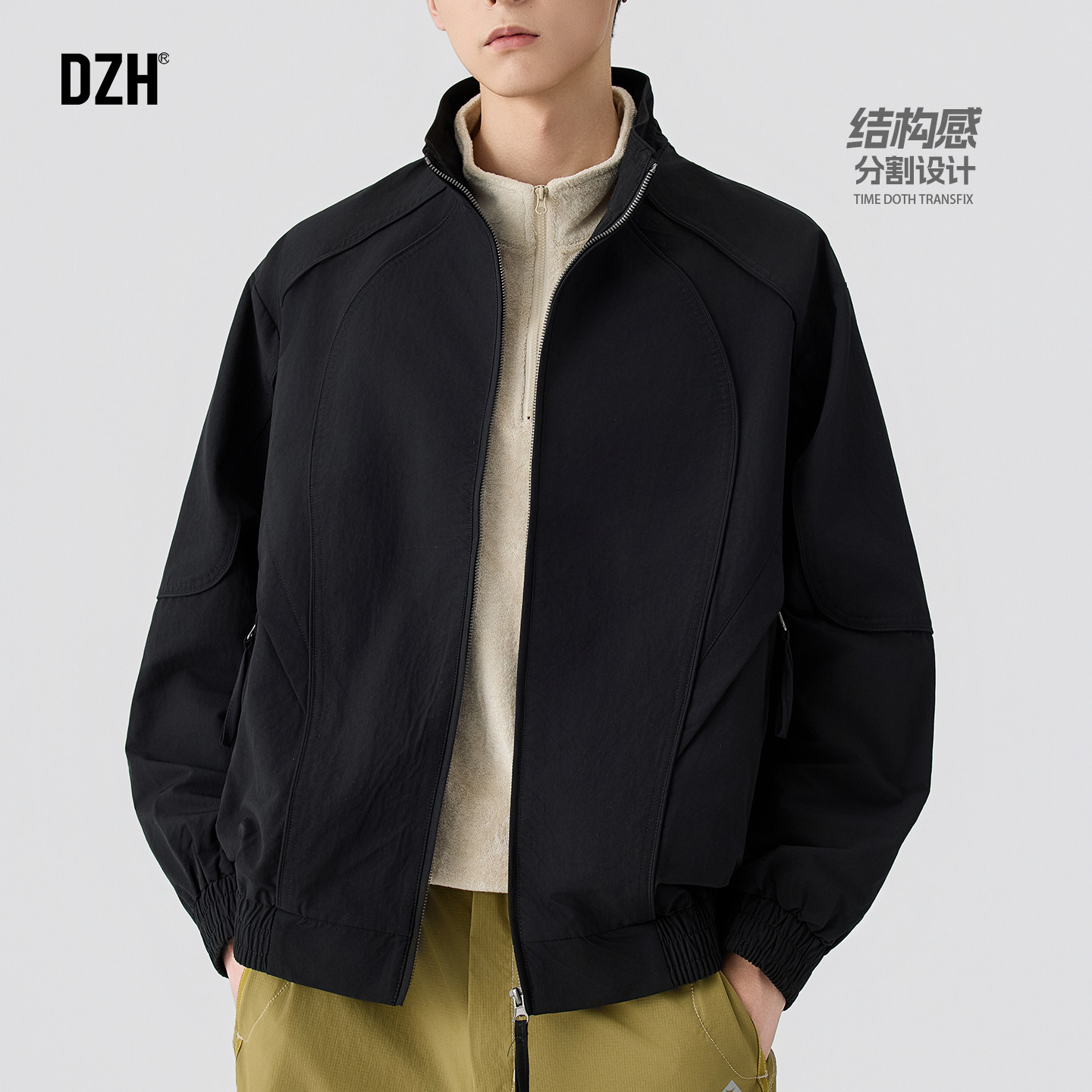 男士黑色行政夹克男款秋冬款立领休闲商务外套加厚宽松2025年新款