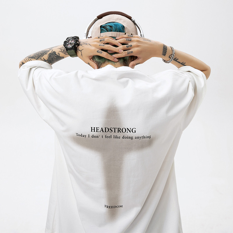 男士纯棉白色t恤男短袖美式高街宽松上衣2025新款情侣装夏季体恤