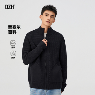 2025新款 男士 潮流秋冬毛衣外套休闲开衫 男款 加厚莱赛尔黑色针织衫