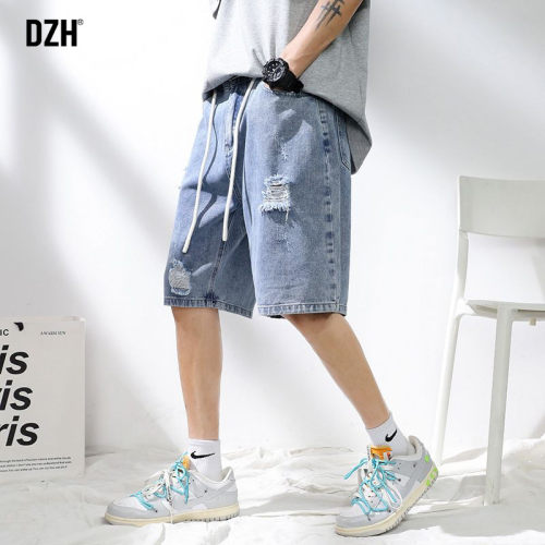 牛仔裤时尚破洞纽扣五分水洗夏季