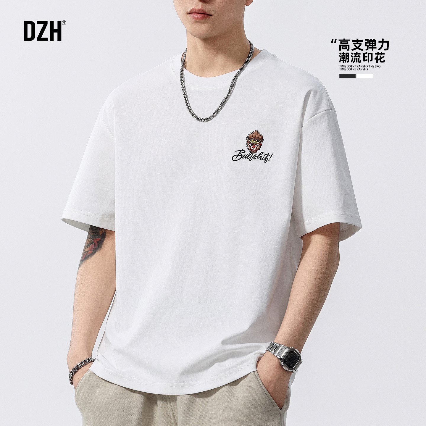 男士重工刺绣t恤男国潮动漫短袖夏季宽松2025新款半袖上衣体恤衫