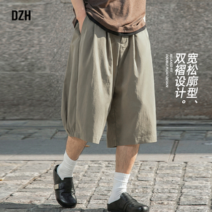 男士老钱风休闲短裤男夏季潮牌七分裤2026新款卡其色休闲裤子男款