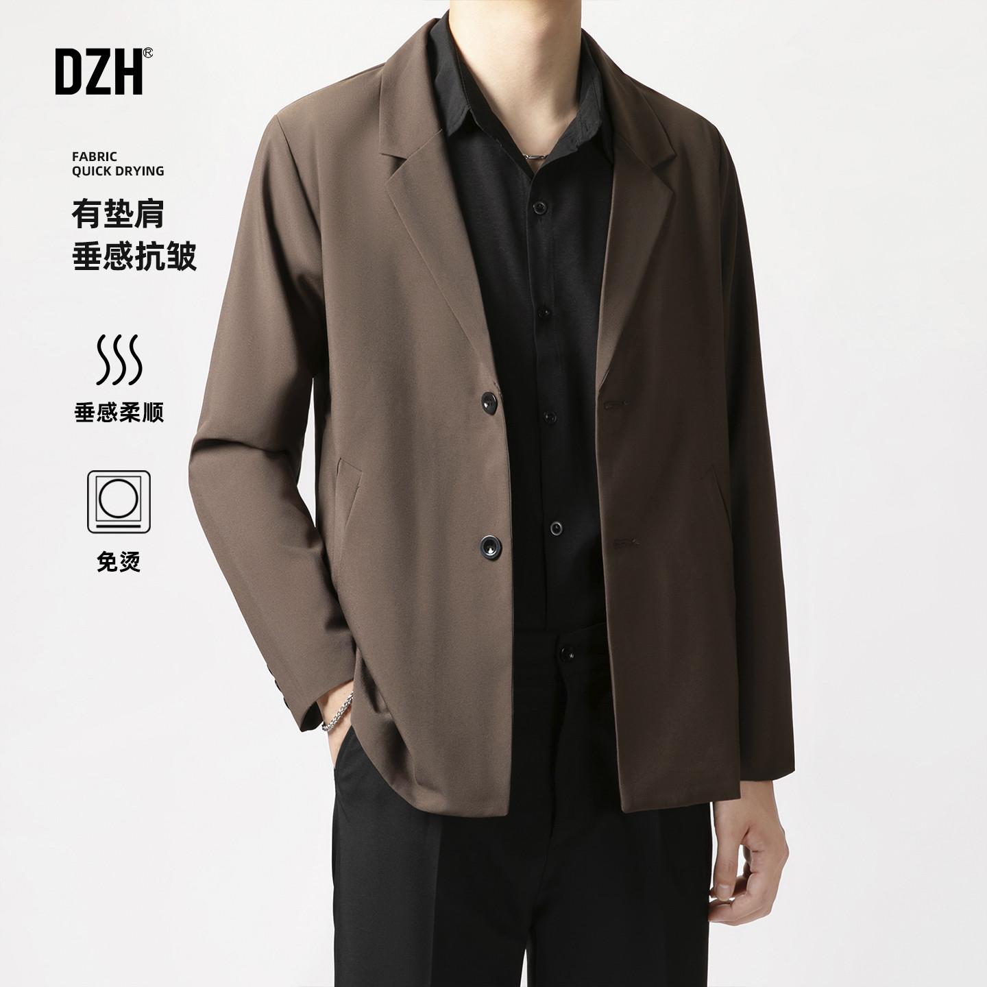 男士休闲西服男外套潮牌高级感衣垫单件上肩春季棕色西装结婚礼服