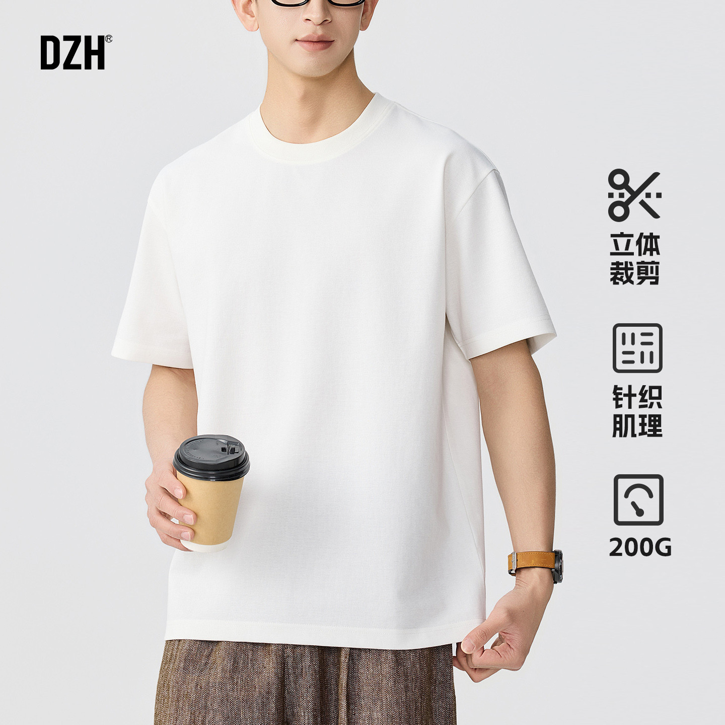 男士白色圆领亚麻短袖男款美式高街夏季上衣2026年新款半袖t恤衫