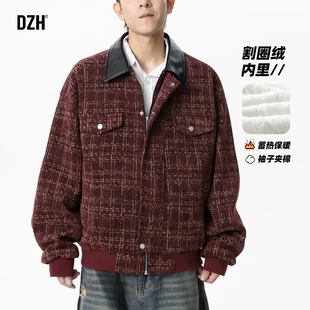 男士红色美式冬季加绒夹克外套男款加厚保暖2025新款设计感上衣