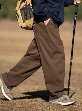 男生春季工装裤男棕色裤子2026新款宽松直筒裤大码长裤休闲裤男裤