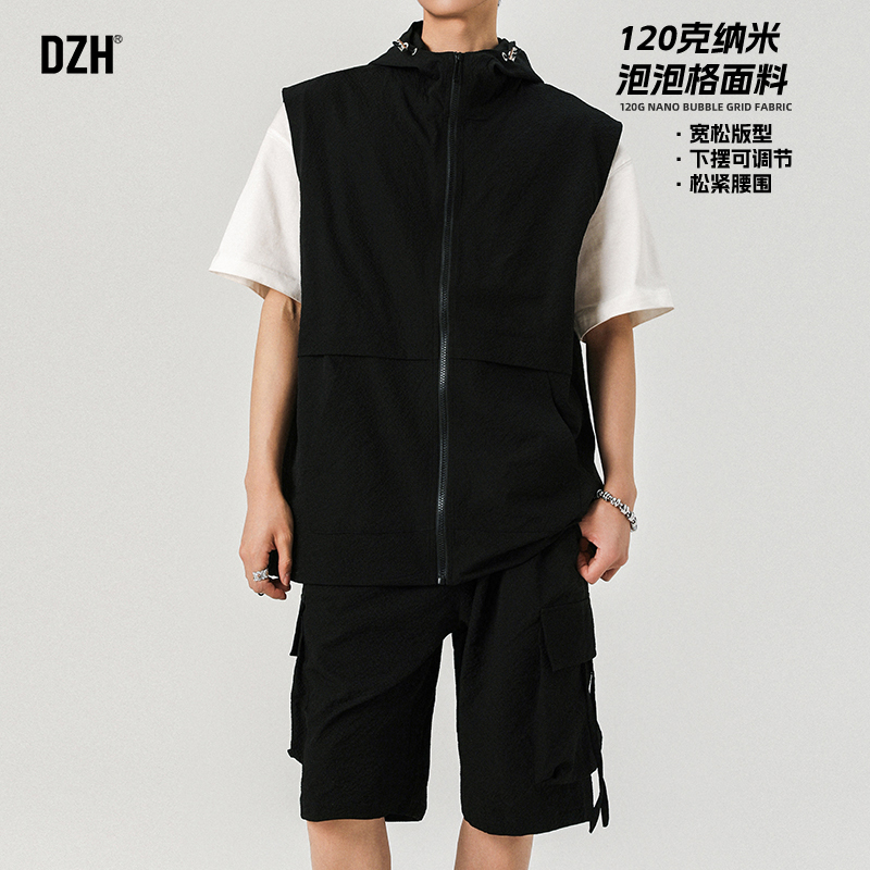 男士美式潮牌套装男夏季外穿短裤无袖背心马甲上衣运动服2025新款