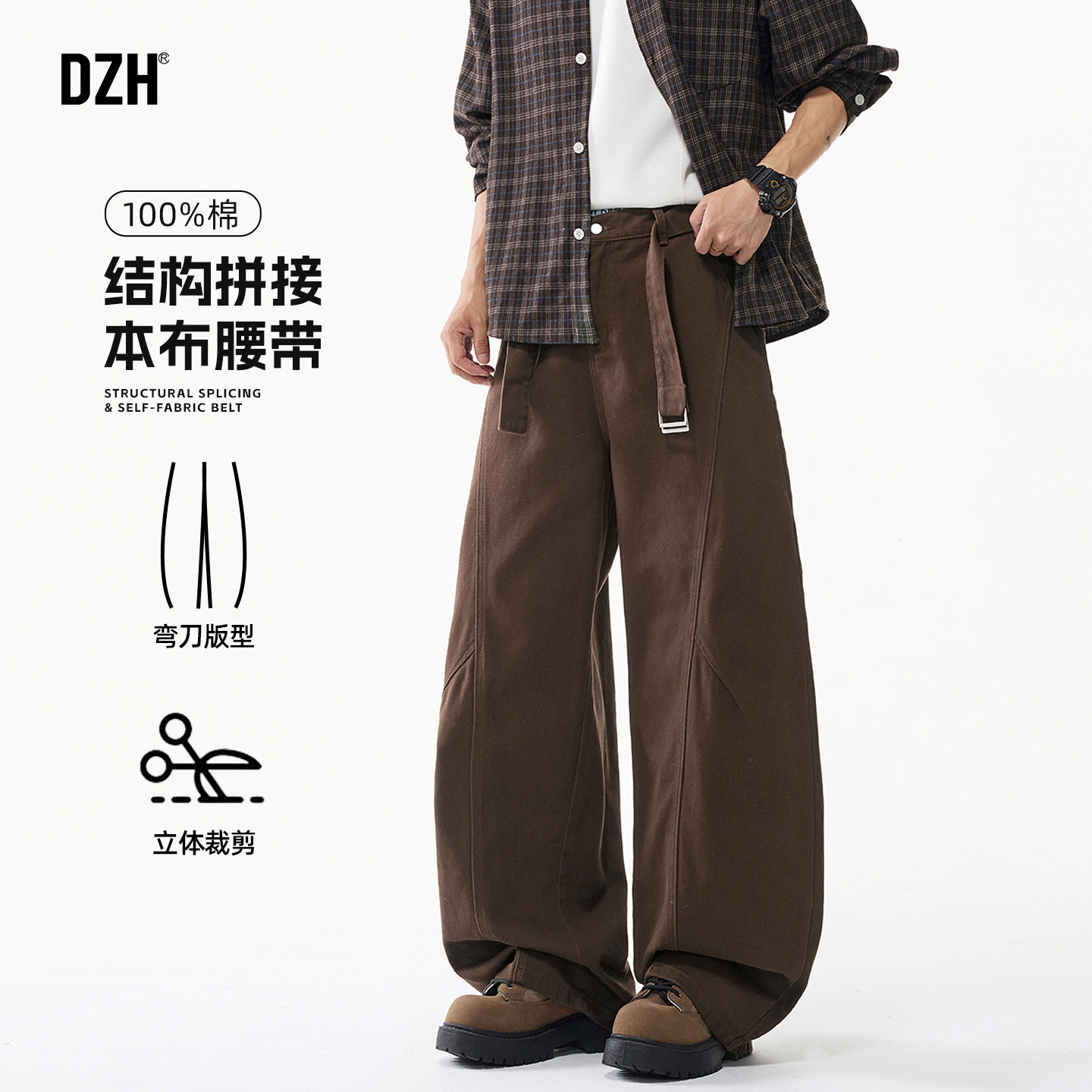 长裤弯刀工装裤美式纯棉阔腿裤图片