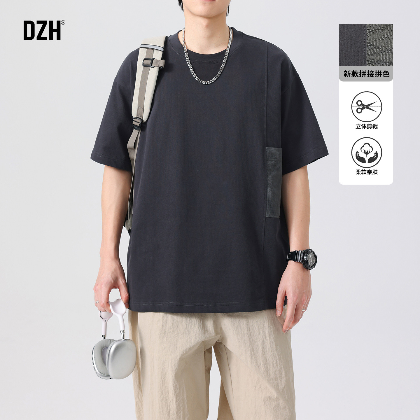 美式潮牌重磅刺绣圆领短袖t恤男女夏季新款宽松情侣衣半袖五分袖