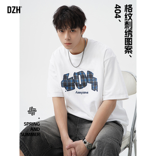 青少年美式刺绣t恤男短袖夏季2025新款宽松纯棉上衣圆领体恤衣服