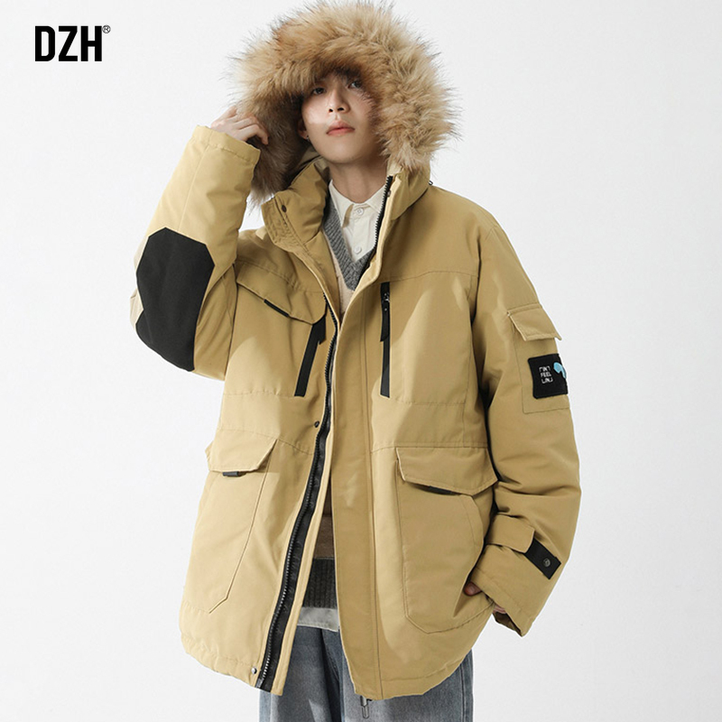 男士毛领派克服男2025新款卡其色工装棉服男款冬季情侣装美式棉衣