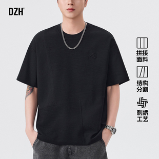 男士刺绣短袖t恤男款美式高街宽松夏季上衣圆领衫2026年新款男装