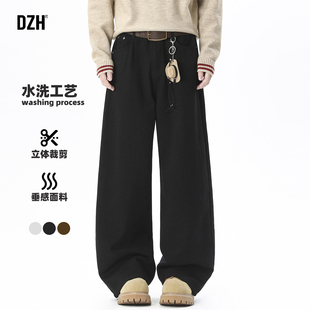 男士黑色宽松直筒牛仔裤男美式高街2025新款弯刀裤冬季长裤阔腿裤