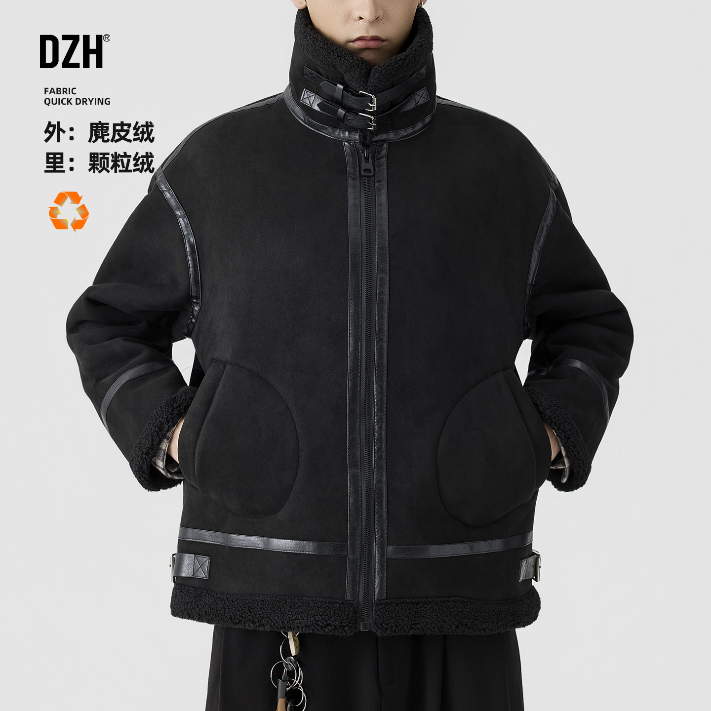 男士立领黑色麂皮绒外套男冬季加绒加厚夹克潮男2025新款冬装保暖