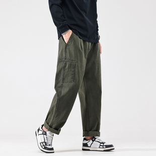 男士美式军绿色工装裤男宽松休闲直筒裤男款裤子秋季新款潮牌男裤