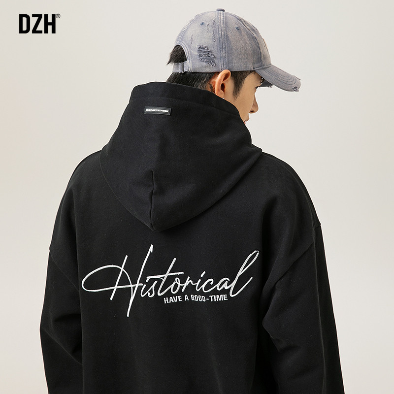 男生重磅刺绣卫衣男秋季连帽宽松2025年新款休闲长袖上衣男款帽衫