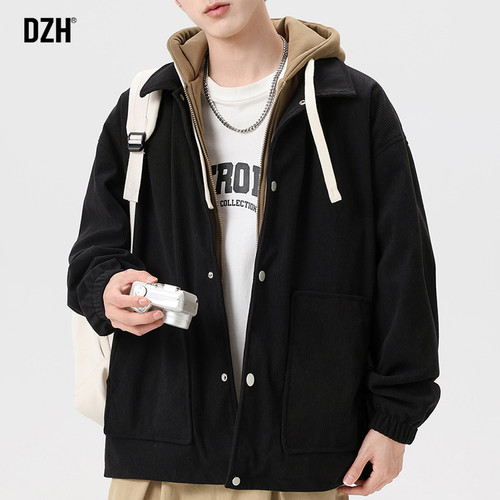 灯芯绒夹克外套假两件开衫外衣