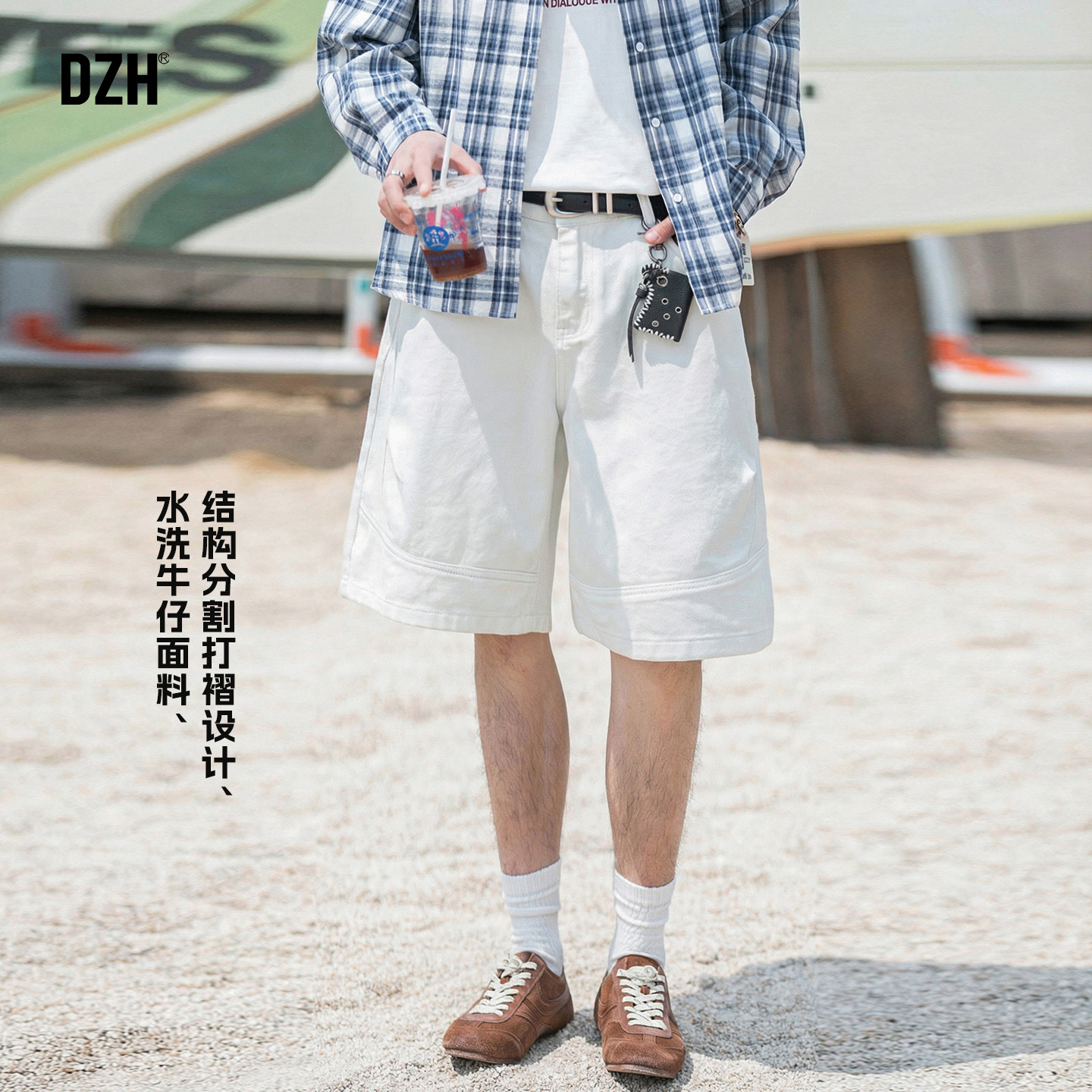 男士白色牛仔裤短裤男夏季宽松纯棉裤子2026新款五分裤半裤5分裤