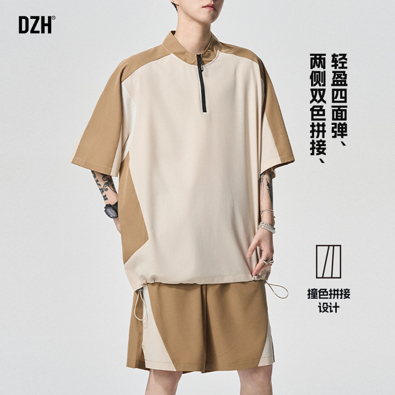 2026超火夏装套装冰丝凉感休闲运动短袖短裤男款美式运动服男夏季