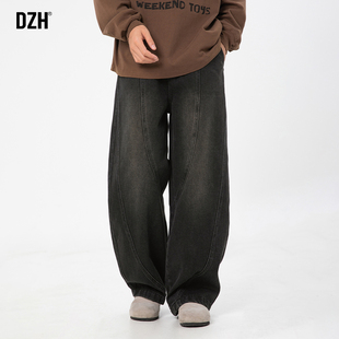 男士黑色直筒弯刀阔腿牛仔裤男款春季男裤2026新款美式裤子弯刀裤