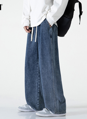 男士蓝色牛仔裤男裤春季宽松裤子2026新款休闲弯刀裤直筒裤老爹裤