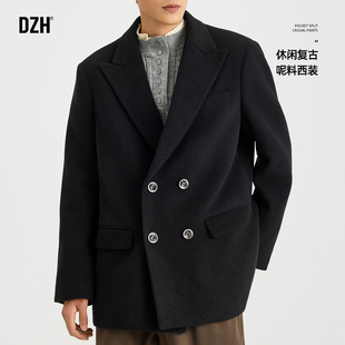 男士毛呢双排扣西装外套男成熟稳重秋装2025年新款黑色呢大衣短款